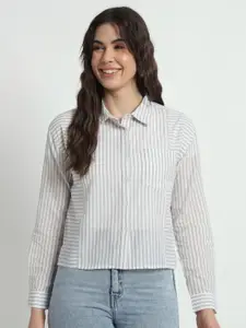 CHARMGAL Classic Slim Fit Striped Cotton Casual Shirt