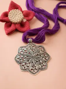 Shyle Sterling Silver Anvaya Flower Carved Dori Necklace
