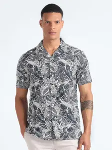 Flying Machine Abstract Printed Cuban Collar Casual Shirt