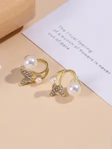 FIMBUL Gold Plated Pearl Beaded Contemporary Stud Earrings