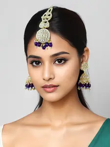 Aadita Stones-Studded & Beaded Maang Tika And Earrings