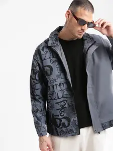 SHOWOFF Typography Printed Spread Collar Windcheater Tailored Jacket