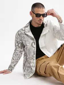 SHOWOFF Typography Printed Mock Collar Windcheater Cotton Oversized Tailored Jacket