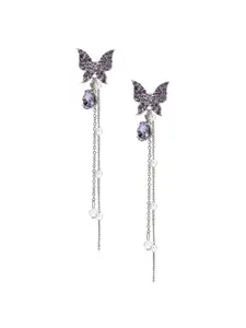 FIMBUL Silver-Plated Tassel Butterfly Shaped Drop Earrings