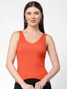 Kalt V-Neck Sleeveless Ribbed Cotton Fitted Top