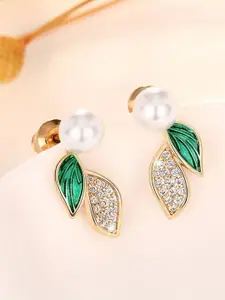 VAGHBHATT Leaf Shaped Gold-Plated Studs Earrings