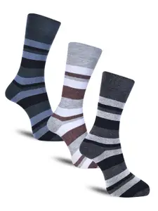 Dollar Socks Men Pack Of 3 Striped Cotton Calf-Length Socks