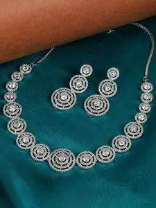 The Pari Rhodium-Plated American Diamond-Studded Necklace And Earrings
