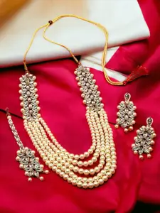 The Pari Gold-Plated Stones Studded & Beads Beaded Layered Necklace And Earrings