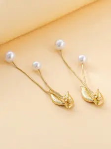 VAGHBHATT Leaf Shaped Gold-Plated Drop Earrings