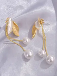 VAGHBHATT Leaf Shaped Gold-Plated Drop Earrings