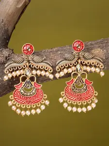 ADIVA Gold-Plated Kundan-Studded Peacock Shaped Drop Earrings