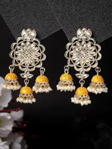ADIVA Gold-Plated Kundan Studded Contemporary Jhumkas