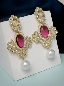 ADIVA Gold-Plated Kundan Studded Contemporary Drop Earrings