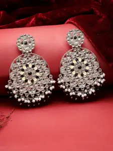 ADIVA Silver-Plated Kundan Studded Circular Chandbalis