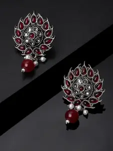 ADIVA Silver-Plated Kundan Studded Circular Drop Earrings