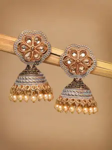ADIVA Gold-Plated Stone-Studded & Beaded Classic Jhumkas