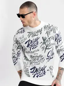 SHOWOFF Typography Printed Acrylic Pullover Sweater