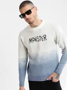 SHOWOFF Round Neck Long Sleeves Typography Printed Pullover