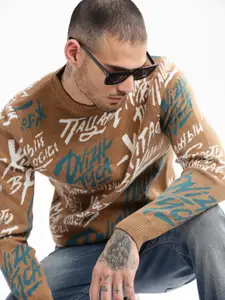 SHOWOFF Typography Printed Acrylic Pullover Sweater