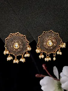 ADIVA Gold-Plated Kundan Studded Circular Drop Earrings