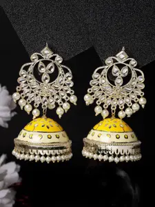 ADIVA Gold-Plated Kundan-Studded Meenakari Dome Shaped Jhumkas