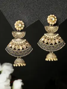 ADIVA Gold-Plated Kundan-Studded & Pearls Beaded Contemporary Jhumkas