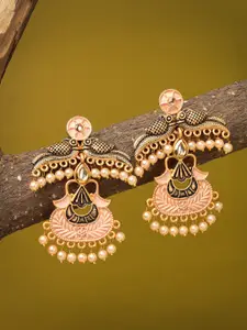 ADIVA Gold-Plated Kundan-Studded Peacock Shaped Drop Earrings