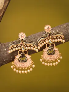 ADIVA Gold-Plated Kundan-Studded Peacock Shaped Drop Earrings