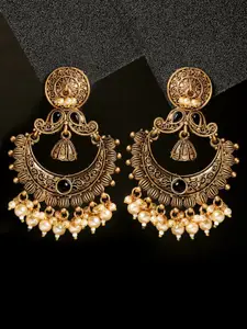 ADIVA Gold-Plated Stone-Studded & Beaded Classic Chandbalis