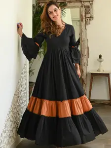 Ziva Fashion Flared Sleeves Tiered Fit And Flare Maxi Ethnic Dress