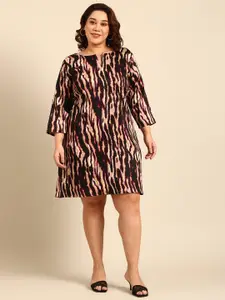 The Pink Moon Plus Size Animal Printed Notch Neck Satin A-Line Dress