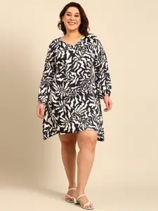 The Pink Moon Animal Print Tie-Up Neck Satin A-Line Dress
