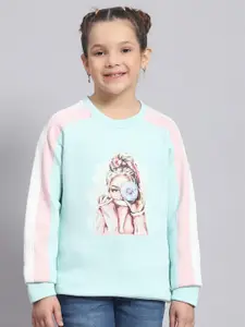 Monte Carlo Girls Round Neck Graphic Printed Cotton Casual Sweatshirt