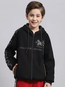 Monte Carlo Boys Typography Printed Hooded Front-Open Sweatshirt