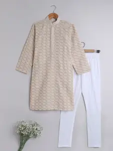 BAESD Boys Floral Embroidered Regular Chikankari Pure Cotton Kurta with Pyjamas
