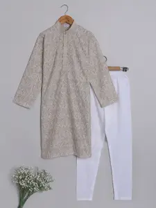 BAESD Boys Floral Embroidered Regular Chikankari Pure Cotton Kurta with Pyjamas