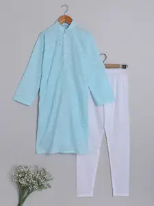 BAESD Boys Floral Embroidered Regular Pure Cotton Kurta With Pyjamas