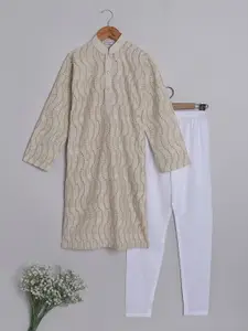 BAESD Boys Floral Embroidered Regular Chikankari Pure Cotton Kurta with Churidar