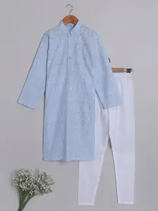 BAESD Boys Floral Embroidered Regular Chikankari Pure Cotton Kurta with Churidar