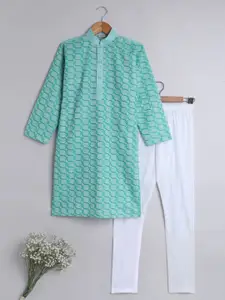 BAESD Boys Embroidered Regular Pure Cotton Kurta With Churidar