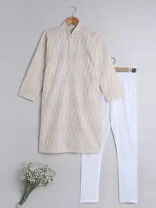BAESD Boys Embroidered Regular Pure Cotton Kurta With Churidar