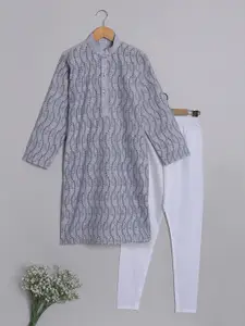 BAESD Boys Embroidered Regular Chikankari Pure Cotton Kurta with Churidar