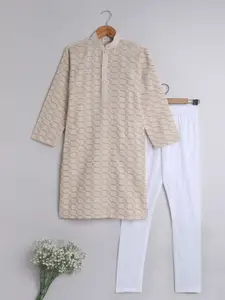 BAESD Boys Embroidered Regular Chikankari Pure Cotton Kurta with Churidar