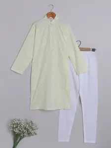 BAESD Boys Embroidered Regular Pure Cotton Kurta With Churidar