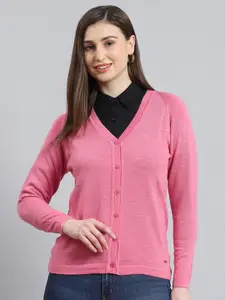 Monte Carlo Cardigan V-Neck Full Sleeves Woolen Straight Sweaters