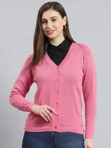 Monte Carlo Cardigan V-Neck Full Sleeves Woolen Straight Sweaters
