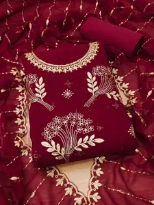 Panzora Floral Embroidered Beads and Stones Unstitched Dress Material