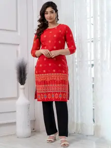 Mialo fashion Ethnic Motifs Printed Cotton A-Line Mirror Work Floral Kurta
