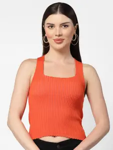 Kalt Striped Square Neck Sleeveless Fitted Crop Top